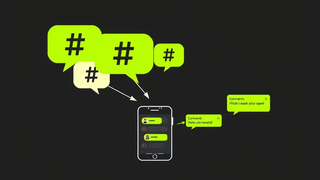 Concept illustration of Instagram keyword trigger automation showing hashtag keywords flowing into a smartphone and generating targeted automated DM responses