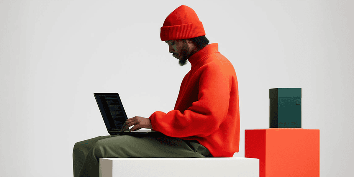 Person in Orange Beanie Working on Laptop
