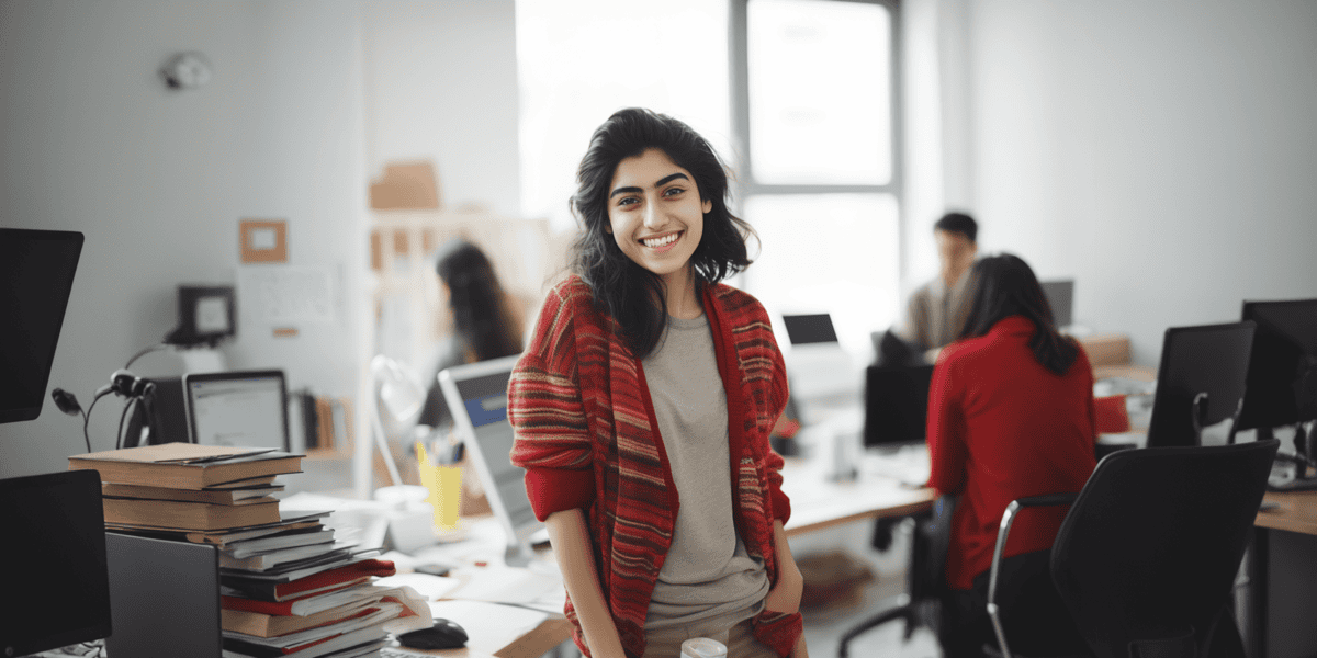 Warm and Friendly Professional in Casual Workspace