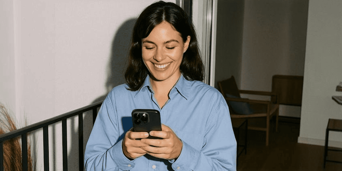 happy content creator indoors