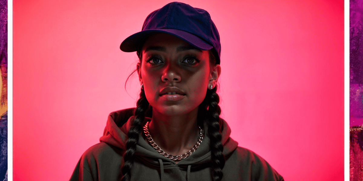 influencer pink backdrop portrait