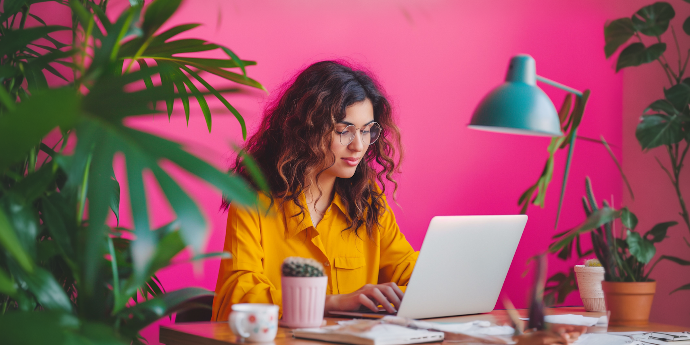 Creator at creative workspace planning Instagram Story content with clear calls to action